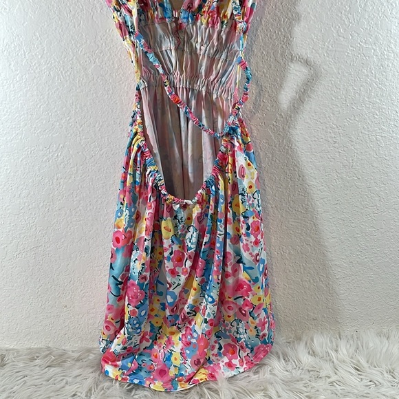 Floral V-Neck Colorful Sexy Open Back Mini Dress Size Large - Picture 9 of 16